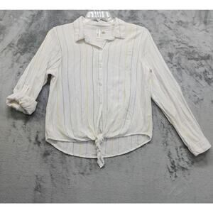 Young Hearts Run‎ Free Top Womens M White Rainbow Striped Linen Blend Tie Hem